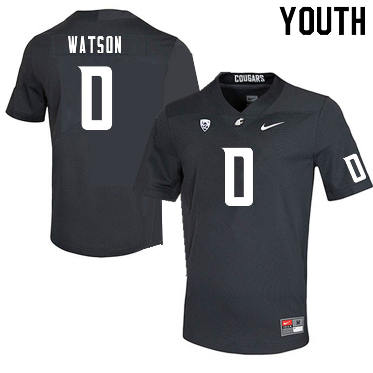 Youth #0 Jaylen Watson Washington State Cougars College Football Jerseys Sale-Charcoal
